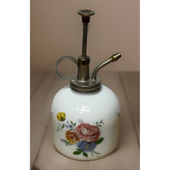 Other - Vintage Milk Glass White Porcelain Flower Sprayer Plant, Mister brass Pump
